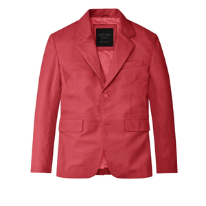Chaqueta Blazer de Cuero Genuino Rojo para Hombre, Estilo Casual Elegante, Cierre de un Solo Botón - Product Image 1