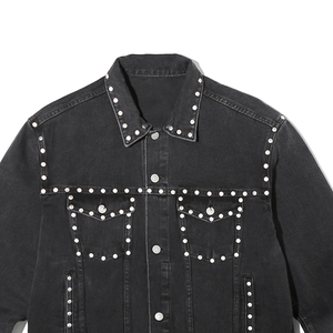 Chaqueta Vaquera de Mezclilla para Hombre, Estilo Urbano, Casual, 100% Algodón, Personalizada, con Pedrería, Nueva Moda, Impresión Láser - Product Image 5