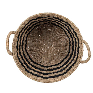Panier de rangement bohème en jonc de mer tressé à la main avec motif rayé noir, panier à linge naturel tissé pour la décoration intérieure - Product Image 3