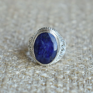 Blue Sapphire <b>Ring</b> <b>925</b> Sterling <b>Silver</b> Natural Gemstone Handmade <b>Ring</b> For Her - Product Image 3