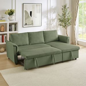 Sofá Modular en Forma de L con Chaise Longue, Tapizado en Corduroy, con Almacenamiento y Función de Cama - Product Image 1