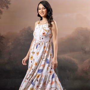 Vestido de Verano Personalizado de Alta Calidad para Mujer, Elegante Vestido Midi con Estampado Paisley, Lazo de Encaje Hecho a Mano, Sin Mangas, Vestidos de Noche Modernos para Mujer - Product Image 1