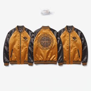 Custom Apparel Manufacturer <b>Grey</b> Satin Varsity Jacket Zip Up Silver Raglan Sleeve Embroidered Shorebird Outerwear <b>Coat</b> - Product Image 2