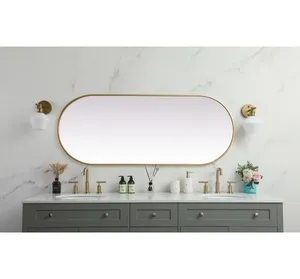 Miroir mural ovale au design minimaliste, cadre doré, surface en verre, décoration intérieure, miroir d'appoint pour entrée, pièce unique - Product Image 3