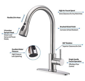 ก๊อกน้ำห้องครัวสแตนเลสแบบดึงออกได้ พร้อมหัวฉีดเซรามิก ผิวสัมผัสแบบนิกเกิลขัดเงา ดีไซน์โค้งสูง สำหรับใช้ในบ้านและเชิงพาณิชย์ - Product Image 6