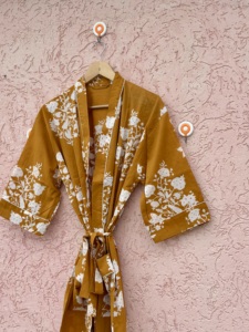 Floral Printed Cotton <b>Kimono</b> Robe Full Length Soft Indian Style Spring Summer Dress Comfortable Resort Beach Wear <b>Women</b> - Product Image 6