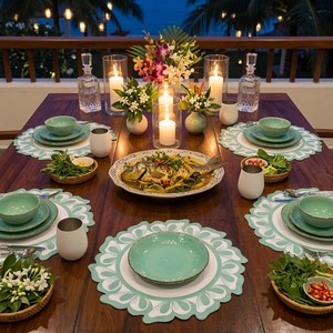 Charming Floral Cotton Embroidered <b>Placemats</b>, Colorful Scallop Edge <b>Table</b> Mats <b>for</b> Resort Dining, Weddings & Celebrations - Product Image 4