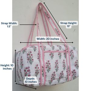 Bolsa de lona de algodón con estampado floral a mano y asas a rayas rosas, informal, de viaje, para fin de semana, portátil, de gran capacidad para mujer - Product Image 2