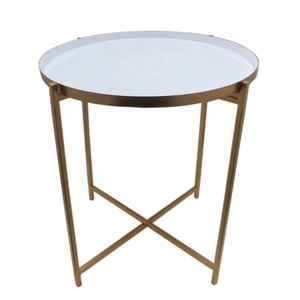 Meilleure vente Mobilier de salon Table d'appoint ronde en fer autocollant émail couleur or Table basse et table fantaisie - Product Image 3