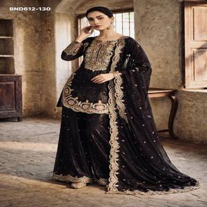 Conjunto de Seda GMY de Alta Calidad con Pantalones Plazzo y Dupatta, con Bordado y Lentejuelas, Venta al Por Mayor - Product Image 1