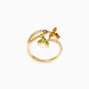 Anillo Floral de Lujo con Gemas Multicolor Marquise para Mujer, Inspirado en la Naturaleza, Bañado en Rodio, Oro 10K 14K 18K, Plata 925 935 - Product Image 3