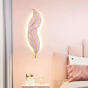 Leaf/Feather Mounted Modern Decorative <b>Wall</b> Scone <b>Light</b> Lamp for Living Room,Bedroom and Office <b>Wall</b> Decoration (Pink) - Product Image 3