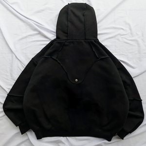 Sweat-shirt à capuche noir surdimensionné pour homme, manches chauve-souris, en coton tricoté, couleur unie, avec poches, style automne - Product Image 2