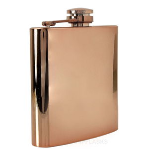 Botella de Cobre Moderna y Ecológica de 6 oz para Viaje, Chapada en Oro Rosa, con Diseño Ovalado Martillado y Estampado Metálico, para Whisky o Vino - Product Image 2