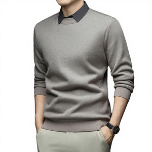Herren Grauer Woll-Dickstrick Vintage Pullover Einfarbig Langarm Regular Fit Winterbekleidung - Product Image 3