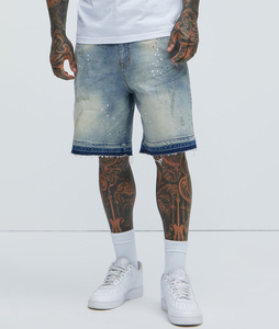 Men's Distressed Denim Shorts <b>Mid</b> Waist Ripped Cotton Casual Summer Style - Product Image 2