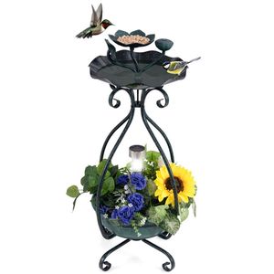 Mangiatoia per Uccelli Solare Verde Scuro con Fioriera e Piedistallo per Decorazione da Giardino Esterno con Luci Solari - Product Image 4