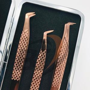 Pinzas de extensión de pestañas con agarre de diamante de oro rosa de alta calidad Extensión de pestañas profesional sostenible - Product Image 6