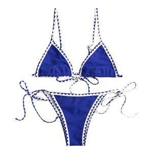 Ensemble de micro-bikini triangle côtelé personnalisé par le fabricant, motif floral, 100% coton, anti-UV, respirant, grande taille, sexy - Product Image 1