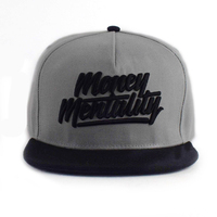 Gorra Snapback Bordada Money Mentality, Negra, de Algodón, Lona Común, 6 Paneles, Ajustable, Unisex, Estilo Urbano
