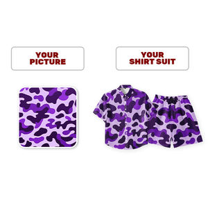 ชุดเสื้อเชิ้ตแขนสั้นและกางเกงขาสั้นลายพรางสีม่วงสำหรับผู้ชาย ชุดลำลองฤดูร้อน ระบายอากาศได้ดี คอปกพับได้ - Product Image 6