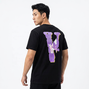 T-shirt noir pour homme avec logo V et imprimé oiseaux, décontracté, manches courtes, col rond, coupe classique, jersey en coton - Product Image 5