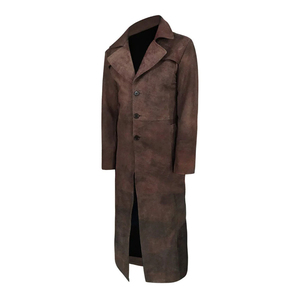 Manteau long en cuir véritable pour homme, col à revers, simple boutonnage, épais, sur mesure - Product Image 1
