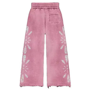 Ensemble de survêtement rose à imprimé floral pour femme, décontracté, avec fermeture éclair intégrale sur le devant, coupe ample, pour l'automne, effet délavé, orné de strass. - Product Image 2