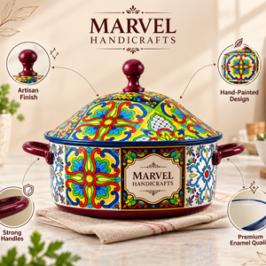 Casserole en acier émaillé peinte à la main de qualité supérieure Marvel Handicrafts avec couvercle, pot de service artisanal coloré, rétention de chaleur, cuisine - Product Image 5