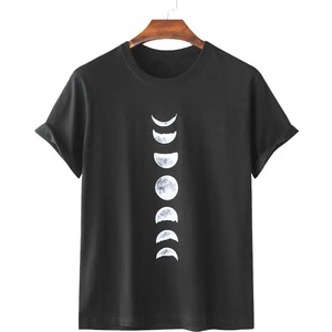 เสื้อยืดแขนสั้นสีดำสำหรับผู้ชาย พิมพ์ลายดวงจันทร์ คอกลม ทรงปกติ สวมใส่สบาย ผ้าเจอร์ซีย์คอตตอน 100% ระบายอากาศได้ดี สไตล์ฮิปฮอป - Product Image 1