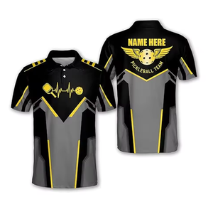 เสื้อโปโลทีมพิคเคิลบอลชาย สีดำ เทา เหลือง พิมพ์ลายแบบซับลิเมชั่น แห้งเร็ว ดีไซน์สปอร์ต โลโก้ด้านหน้า ติดกระดุม - Product Image 1