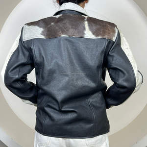 Nouvelle veste en cuir véritable pour femmes, col rabattu, fermeture éclair, veste en cuir de vache à poils, veste courte décontractée de motard - Product Image 6