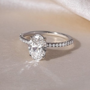 Oval Cut 2.30 CT Lab Grown Diamond Ring 14K White Gold 4 Prong Solitaire Engagement Ring 3 4 Pave Eternity Band Bridal Jewelry - Product Image 1