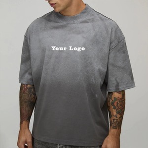 เสื้อยืดโอเวอร์ไซส์สีดำเขียวหลากสีสไตล์ฮิปฮอป พิมพ์โลโก้ได้ตามต้องการ ทรงวินเทจฟอกสี สำหรับผู้ชาย ไซส์พลัส - Product Image 4