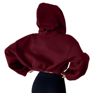 Women’s Decorative Rhinestone Cropped Hoodies Low MOQ Fashion USA Custom Hooded Zipper Knitted Polyester <b>Sparkly</b> Hotfix <b>Jacket</b> - Product Image 3