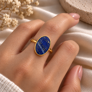 925 Silver <b>Lapis</b> <b>Lazuli</b> Bezel <b>Ring</b> Adjustable Open Band Gold Plated Gemstone Jewelry for Wedding Gift Party - Product Image 1