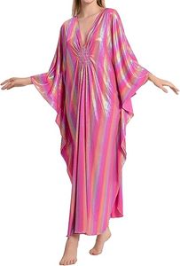 Robe Abaya Maxi Scintillante Col V Manches Chauve-Souris Coupe Ample Motif Floral Vêtement de Plage Femme Polyester Style Modeste Perlée - Product Image 4