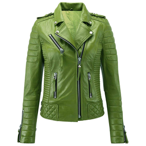 Chaqueta de Motociclista de Cuero Verde para Hombre, Corte Ajustado, Cierre de Cremallera, Cuello Camisero, Manga Regular, Resistente al Viento, Estilo Otoñal - Product Image 1