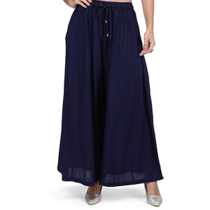 Pantalon large en mousseline bleu marine pour femme, taille haute, coupe ample, longueur complète, décontracté, avec cordon de serrage, style respirant pour l'été - Product Image 4