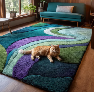 Tapis multicolore en laine tuftée à la main, de haute qualité, motif moderne, fait main, écologique, pour salon, chambre d'enfants, hôtels, bureau - Product Image 3