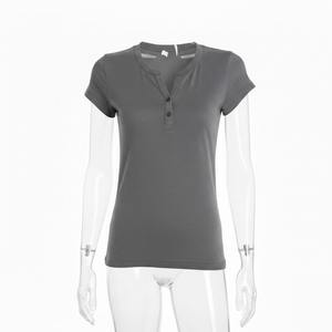 Camisetas de Algodón 100% de 200 GSM con Logotipo Personalizado, Estilo Casual, Manga Corta, Cuello en V, Color Sólido para Mujer - Product Image 1