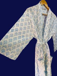 Bata de Baño para Mujer, Estilo Étnico, Informal, de Verano, de Algodón, Impresa a Mano, Kimono 100% Algodón Transpirable - Product Image 5