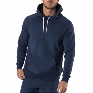 Men's <b>Navy</b> Blue Hooded <b>Sweatshirt</b> Loose Fit Fleece Casual Pullover Front Pocket Knitted Cotton Solid Color Winter Wear - Product Image 3