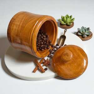 Pot de rangement en bois d'acacia avec couvercle, récipient de rangement de cuisine en bois fait main, pot à épices en bois naturel, rangement alimentaire décoratif - Product Image 1