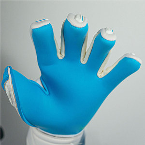 Football Goalkeeper Gloves Full Finger PU Leather Breathable Non-Slip Adjustable Wrist <b>Strap</b> Unisex White Blue - Product Image 2