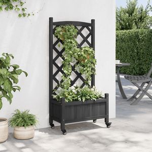 Black Solid <b>Wood</b> Fir <b>Trellis</b> and <b>Planter</b> with Wheels Product Category Fencing <b>Trellis</b> & Gates - Product Image 3