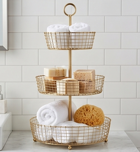 Modern 3-Tier Metal <b>Wire</b> Storage <b>Basket</b> With <b>Hanging</b> Loop For Neatening And Multi-Purpose Use Stylish Home Accent - Product Image 6