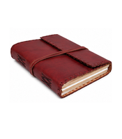 Carnet de notes vintage en cuir véritable, rouge rustique, cousu main, avec sangle de fermeture, pour écrire, cadeau de voyage