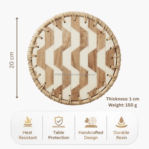 Premium <b>Epoxy</b> Resin Pearl Round Modern Placemat Cane Border Eco-Friendly Non-Slip 8-Inch <b>Table</b> Mat Dining Coffee <b>Tables</b> - Product Image 4