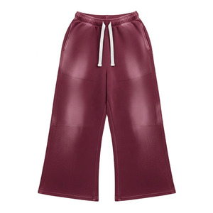 Pantalon décontracté pour homme à jambes larges, taille élastique, cordon de serrage, poches latérales, 100% coton respirant, jogging tricoté pour l'automne - Product Image 1